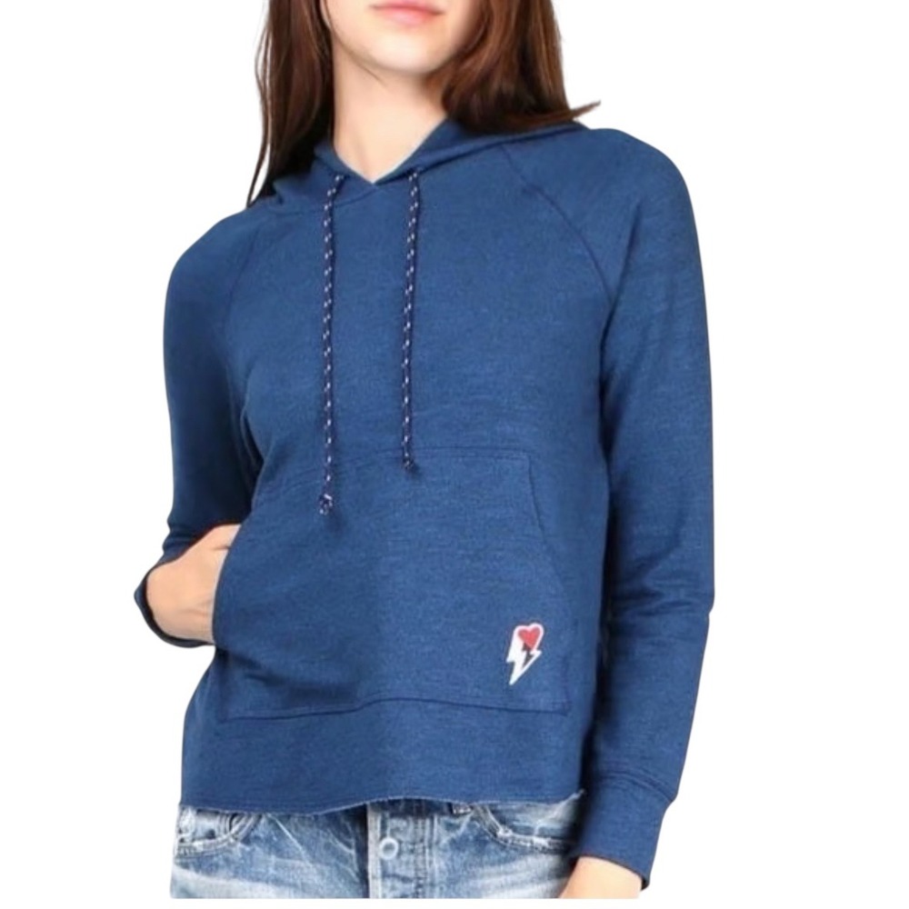 Sundry Women's Blue Spells Out Love Pullover Hoodie‎ Size 2/Med Lightning Bolt